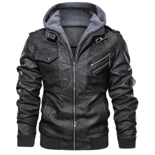 Zipper Motorcycle Leather Jacket Men Brand Military Hooded PU Leather Coats Men Autumn Coat Plus Size Jackets for Men