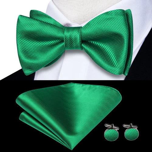 Jacquard Silk Men's Self Bow Tie Hanky Cufflinks Set Male Butterfly Knot Bowtie Wholesale for Male Wedding Business