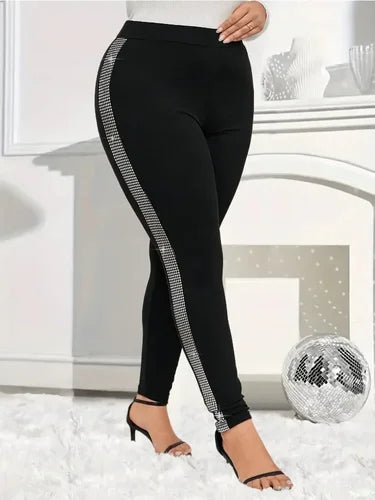 Plus-size Women's Fashion Skinny Leggings Bright Drill Slim Yoga Pants Casual High-waisted Comfort Leggings