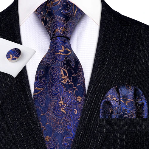 Silk Mens Tie Hanky Cufflinks Set Jacquard Solid Check Striped Purple Teal Gold Black Neckties for Wedding Business Barry Wang