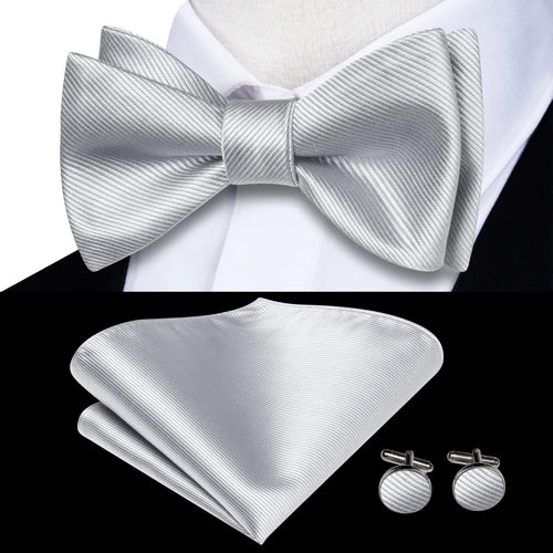 Jacquard Silk Men's Self Bow Tie Hanky Cufflinks Set Male Butterfly Knot Bowtie Wholesale for Male Wedding Business