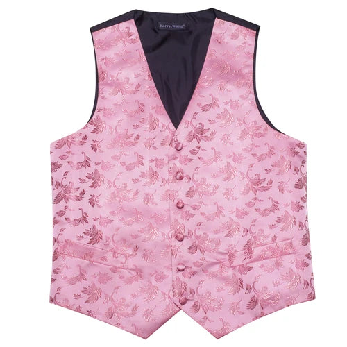 Designer Silk Mens Vest Red Blue Green Gold Purple Pink Flower Paisley Embroidered Waistcoat Wedding Suits Jacket Barry Wang