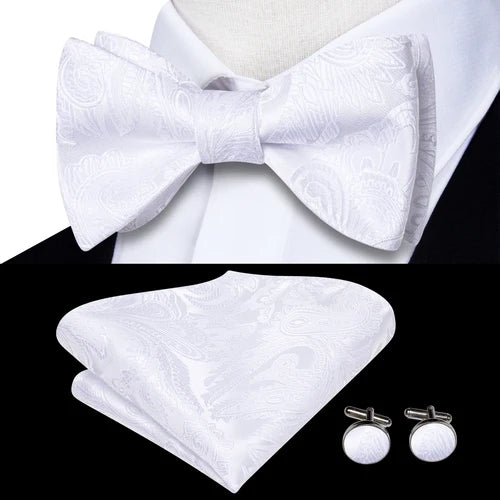 Jacquard Silk Men's Self Bow Tie Hanky Cufflinks Set Male Butterfly Knot Bowtie Wholesale for Male Wedding Business