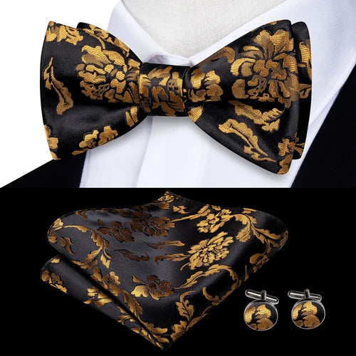 Jacquard Silk Men's Self Bow Tie Hanky Cufflinks Set Male Butterfly Knot Bowtie Wholesale for Male Wedding Business