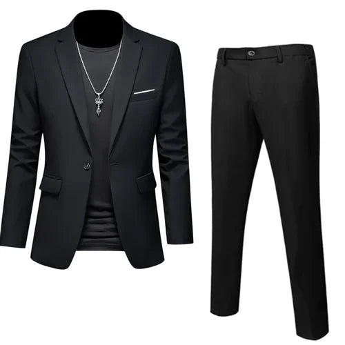 Plus Size 6XL 5XL Men's Suit Coat 2 Piece Pants/Business Fashion Office Dress/Slim Fit High Quality Groom Wedding Dress Suit Set