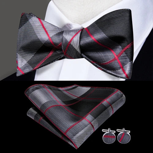 Jacquard Silk Men's Self Bow Tie Hanky Cufflinks Set Male Butterfly Knot Bowtie Wholesale for Male Wedding Business