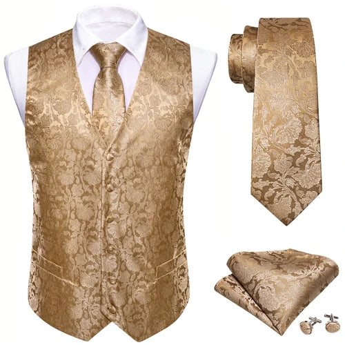 Designer Vest for Men Purple Embroidered Silk Waistcoat Tie Pocket Square Set Wedding Formal Male Suit Party Barry Wang