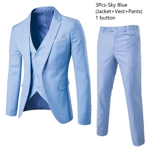 Wedding Suits For Men Elegant Blazers Set 3 Pieces Formal Classic Jackets Vest Pants Full Coats Luxury Business 2024 Costume