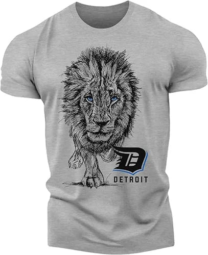 Men's Fitness T-shirt Street Retro Muscle Men Detroit Lion Animal Print T-shirt Gym Outdoor Sports  Short Sleeve T-shirt