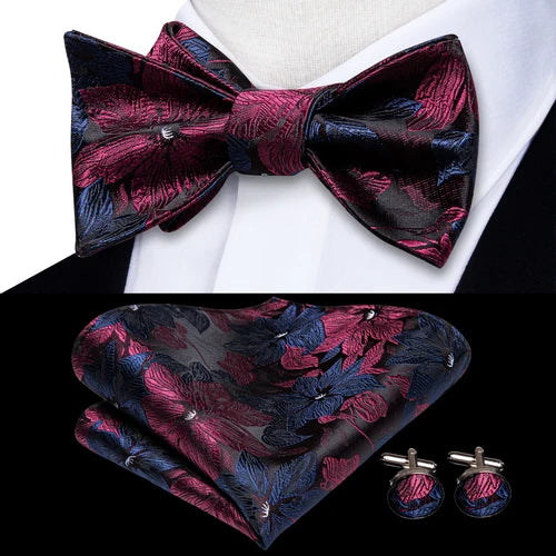 Jacquard Silk Men's Self Bow Tie Hanky Cufflinks Set Male Butterfly Knot Bowtie Wholesale for Male Wedding Business