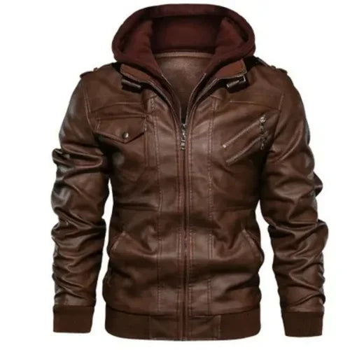 Zipper Motorcycle Leather Jacket Men Brand Military Hooded PU Leather Coats Men Autumn Coat Plus Size Jackets for Men