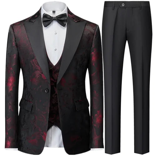 Men's 3 Pcs Set Groom Dress Coat Vest / 2023 Slim Fit Wedding Dress Business Casual Formal Suit Blazers Jacket Pants Waistcoat