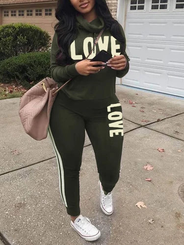 5XL LW Plus Size New Fashion Women Spring Long Sleeve Turtleneck Letter Print Striped Sweatsuits Two Piece Outfits Pants Set