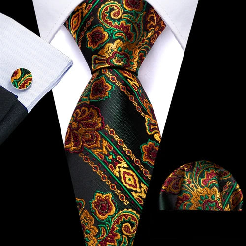 Barry.Wang Gold Silk Mens Tie Hanky Cufflinks Set Yellow Beige Orange Luxury Jacquard Necktie For Male Wedding Business Party