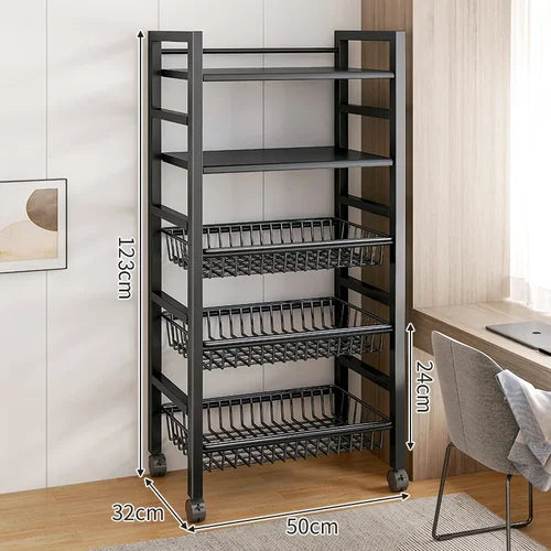 Kitchen Vegetable Basket Trolley Multifunctional Storage Rack Movable Rolling Cart for Fruit Microwave Oven Kitchen Organizer