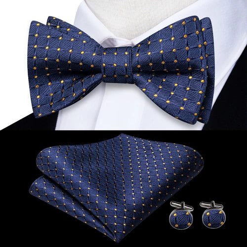 Jacquard Silk Men's Self Bow Tie Hanky Cufflinks Set Male Butterfly Knot Bowtie Wholesale for Male Wedding Business