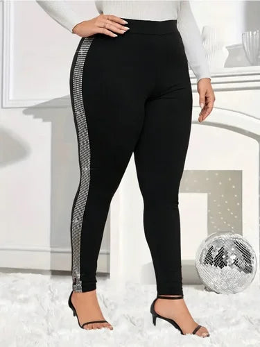 Plus-size Women's Fashion Skinny Leggings Bright Drill Slim Yoga Pants Casual High-waisted Comfort Leggings