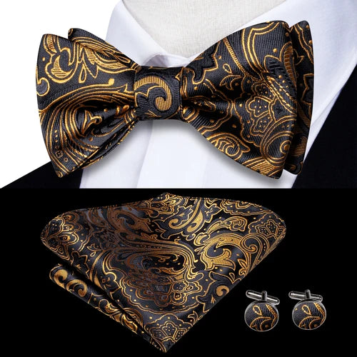 Jacquard Silk Men's Self Bow Tie Hanky Cufflinks Set Male Butterfly Knot Bowtie Wholesale for Male Wedding Business