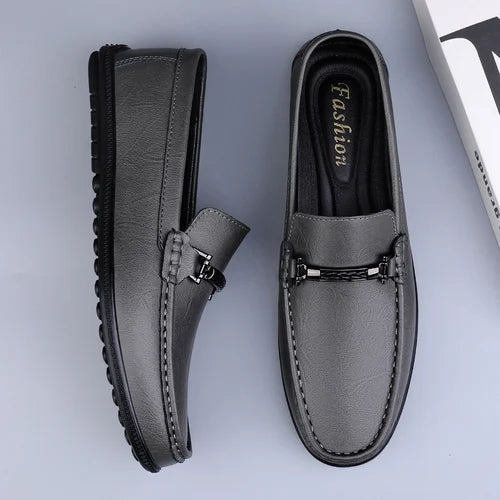 Metal Buckle Blue Loafers Genuine Leather Mens Slip on Shoes Comfortable Men Casual Shoes Male Driving Footwear Breathable Mens