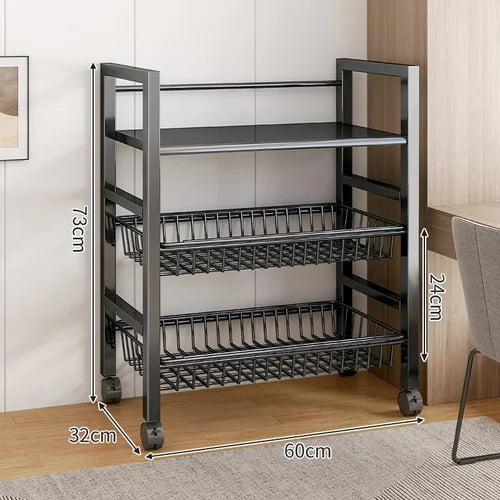 Kitchen Vegetable Basket Trolley Multifunctional Storage Rack Movable Rolling Cart for Fruit Microwave Oven Kitchen Organizer