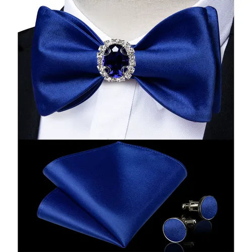 Classic Royal Blue Paisley Bowtie Handkerchief Cufflinks Ring Brooch Set for Man Tuxedo Business Party Wedding Fashion Bow Ties