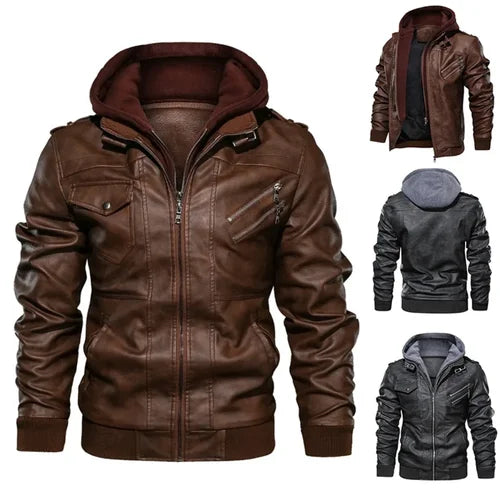 Zipper Motorcycle Leather Jacket Men Brand Military Hooded PU Leather Coats Men Autumn Coat Plus Size Jackets for Men