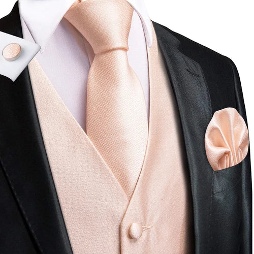 Dark Green Silk Men Vest Tie Elegant Solid Dress Sleeveless Jacket 4PC Hanky Cufflink Paisley Suit Waistcoat Wedding Gift Hi-Tie