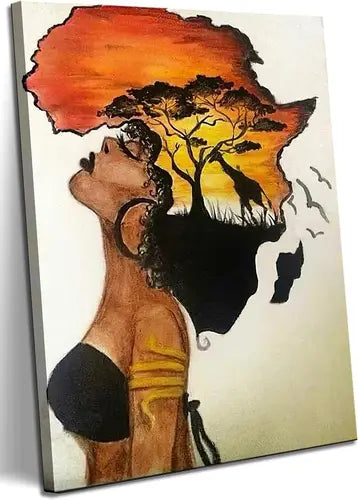 1PCS Unframed Wall Art Homesick Canvas Painting Black Girl Abstract African Wall Decor Picture Prints Art Home Decoration