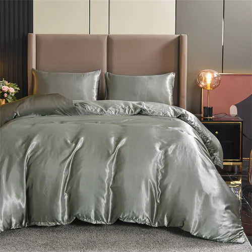 3pcs Satin Duvet Cover Set Bedding Sets Queen Black  Series Luxury Rich Silk Silky Soft Solid   Sexy Honeymoon Wrinkle Free