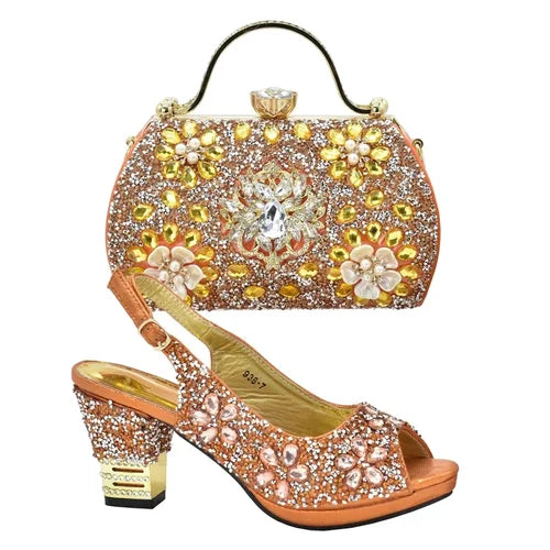 Latest Italian Shoes and Bags Matching Set with Rhinestone Shoes for Women 2024 Designer Luxury Italian Shoe and Bag Set 2024