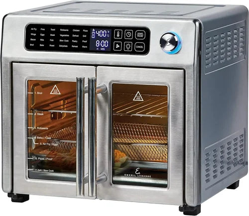 Emeril Lagasse Dual Zone 360 Air Fryer Oven Combo with French Door, 25 QT Extra Large Family Size Meals to Cook Two Foods in