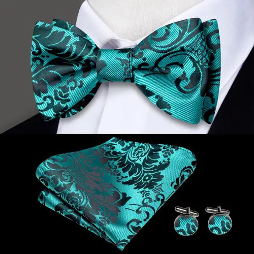 Jacquard Silk Men's Self Bow Tie Hanky Cufflinks Set Male Butterfly Knot Bowtie Wholesale for Male Wedding Business