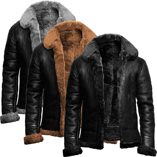 Men Plush Jacket Integrated Fur Comfortable Thickening Warm Long Sleeved Solid Color Leisure Versatile New Zippered Jacket