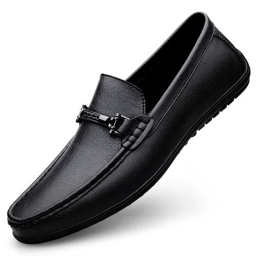 Metal Buckle Blue Loafers Genuine Leather Mens Slip on Shoes Comfortable Men Casual Shoes Male Driving Footwear Breathable Mens