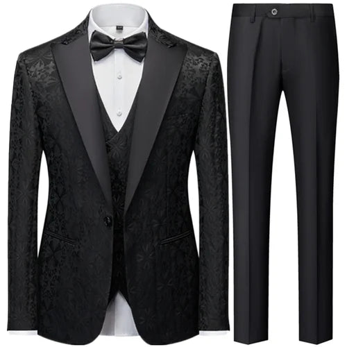 Men's 3 Pcs Set Groom Dress Coat Vest / 2023 Slim Fit Wedding Dress Business Casual Formal Suit Blazers Jacket Pants Waistcoat