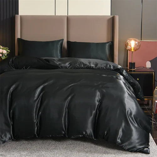 3pcs Satin Duvet Cover Set Bedding Sets Queen Black  Series Luxury Rich Silk Silky Soft Solid   Sexy Honeymoon Wrinkle Free