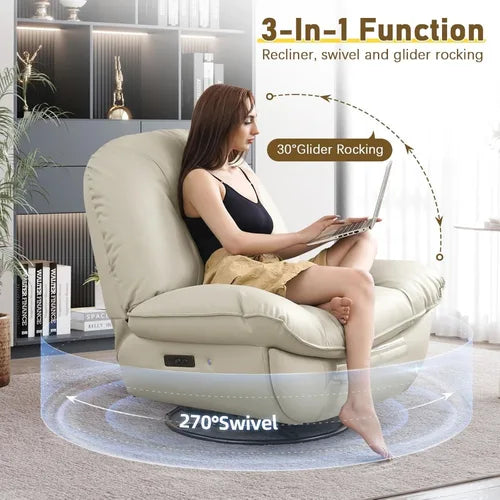 Oversized Paower Swivel Recliner Chair Rocker with 43.5'' Oversized Sitting Width and 270° Swivel,360° Surround Sound and