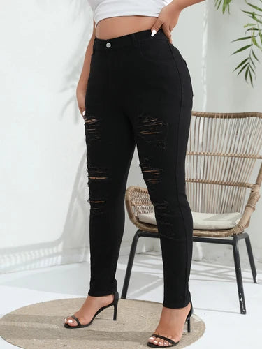 Women s Plus Size Distressed Jeans High Waisted Ripped Denim Pants Stretchy Skinny Leggings for Work or Night Out