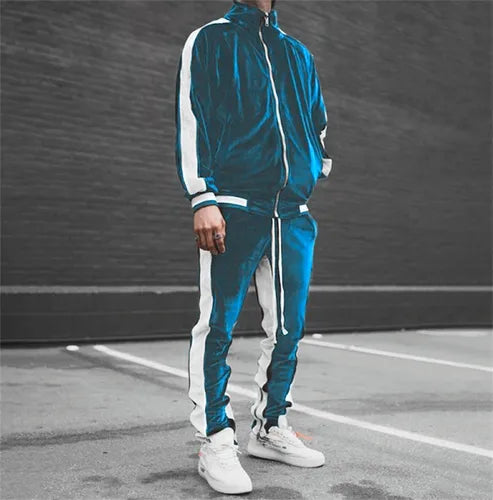 New 2025 Spring Autumn Men's Velvet Set 2 Piece Sports Suit Coat and Pants Warm Sportswear Tracksuit for Men Fashion Streetwear