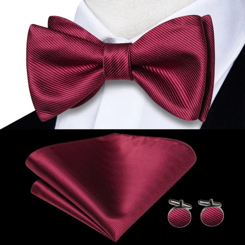 Jacquard Silk Men's Self Bow Tie Hanky Cufflinks Set Male Butterfly Knot Bowtie Wholesale for Male Wedding Business