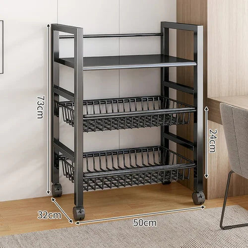 Kitchen Vegetable Basket Trolley Multifunctional Storage Rack Movable Rolling Cart for Fruit Microwave Oven Kitchen Organizer