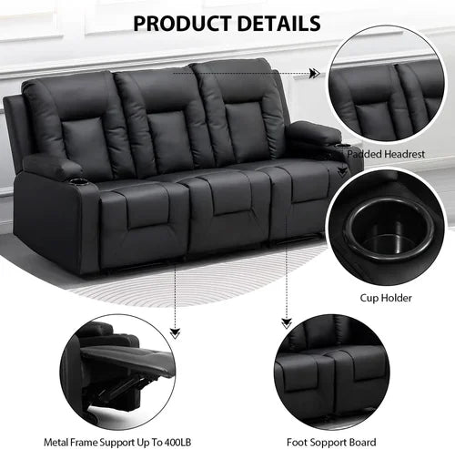 Recline Chair Set，Furniture 2PC Bonded Leather Recliner Set Living Room Set Sofa Loveseat BlackLiving Room Set 3 2