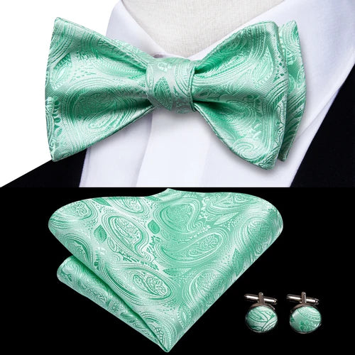 Jacquard Silk Men's Self Bow Tie Hanky Cufflinks Set Male Butterfly Knot Bowtie Wholesale for Male Wedding Business