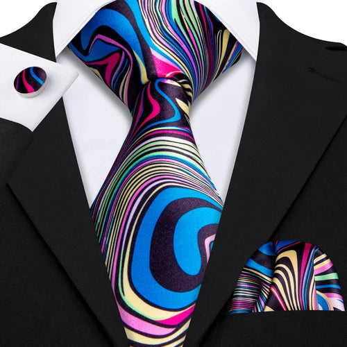 Silk Mens Tie Hanky Cufflinks Set Jacquard Solid Check Striped Purple Teal Gold Black Neckties for Wedding Business Barry Wang