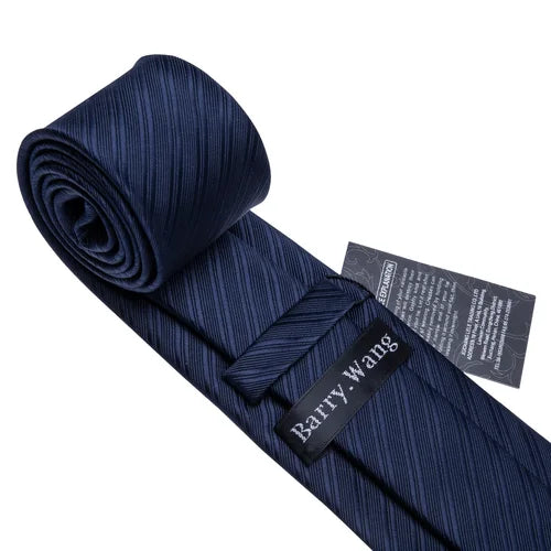 Barry.Wang Blue Silk Mens Tie Hanky Cufflinks Set Navy Royal Sky Peacock Lake Blue Necktie For Male Wedding Business Party Event