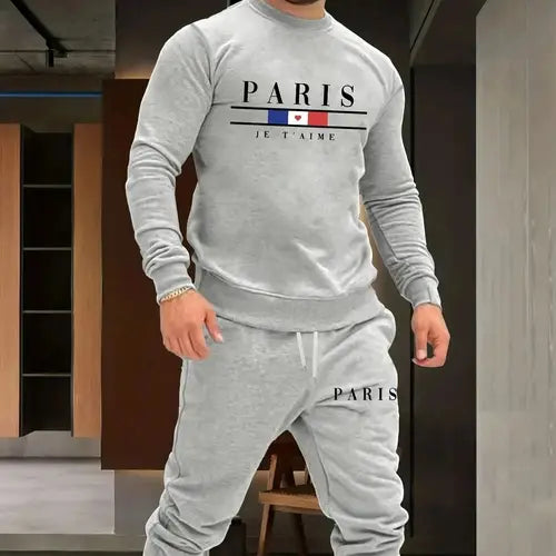 Men's Sports Set, Paris Long-sleeved, 3D Printing, Simple Design, Fashion Brand Clothing, Casuai Sets