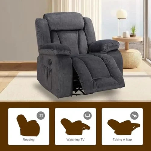 Adults Manual Reclining Sofa Chair Oversized Living Room Comfy Home Theater Seating Black Recliner Swivel 360° Glide Function