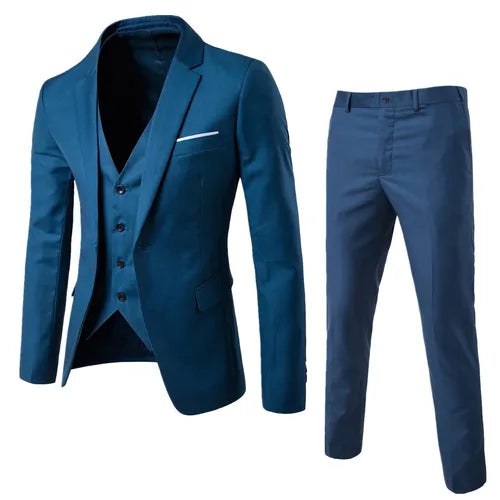 Elegant Blazers Suit For Men Clothing 3 Pieces Sets Jacket Vest And Pants Slim Business Suits Party Wedding Formal Casual Suit