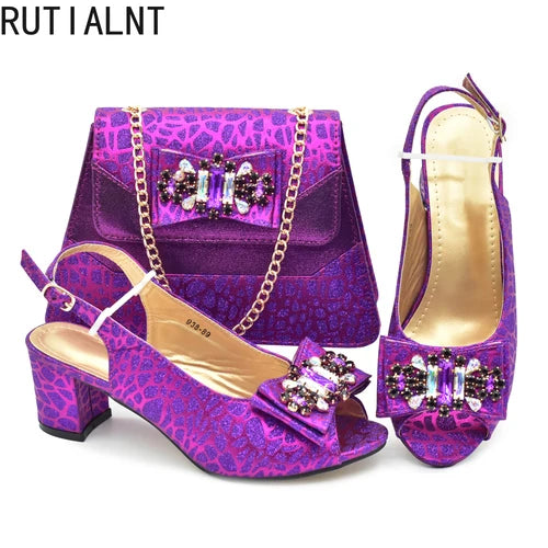 Purple Shoe and Bag Set for Party in Women Italian Shoe and Bag 2024 High Quality Elegant Heeled Shoes for Women African Pumps