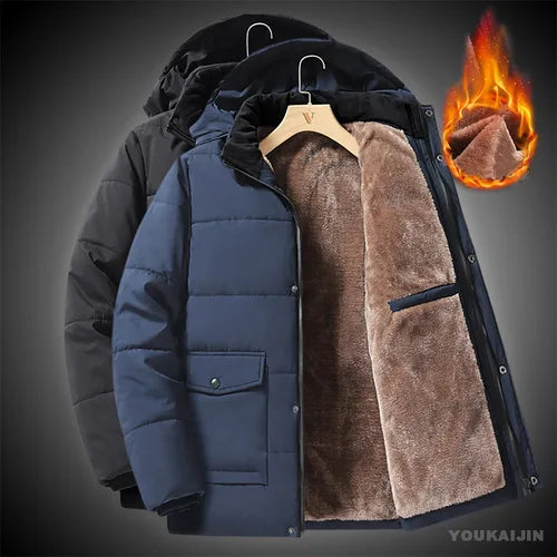 Men's Autumn Winter Jacket Mountain Windproof Hiking Hooded Warm Snow Coat Multi Pockets Casual Fleece Parkas Plus Size 7XL 8XL